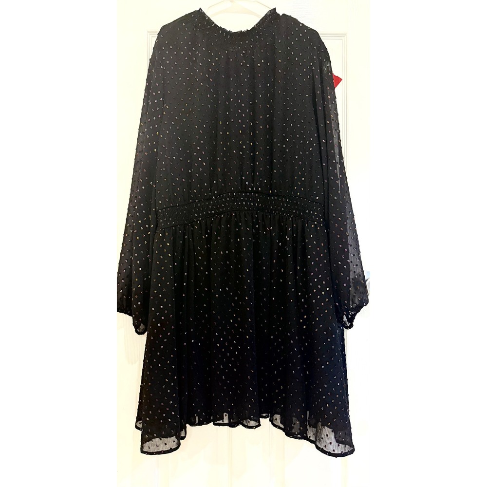 Torrid Black Dress Party Smocked Long Sleeve Multicolor Dot Plus Size 5
